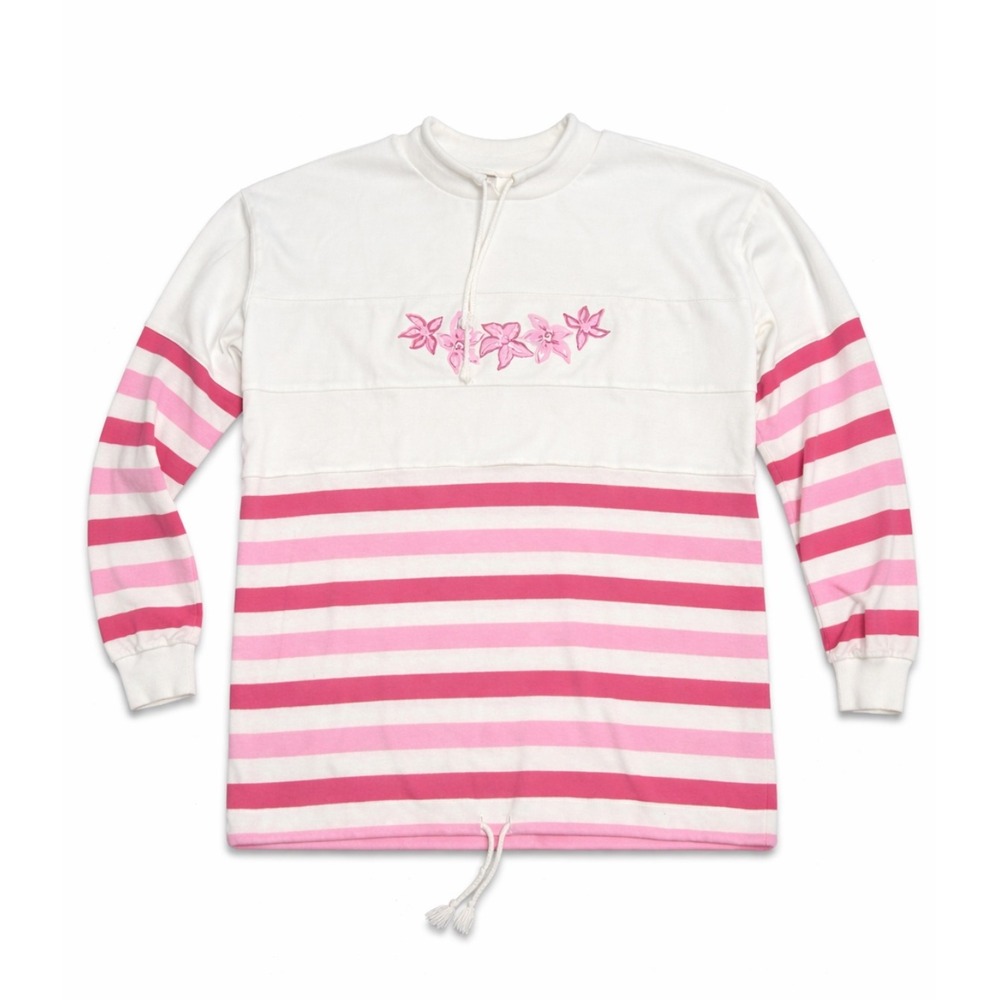 Vintage‎ Jantzen Pink Stripe 3D Floral Sweatshirt Made in USA XL 90s Y2K